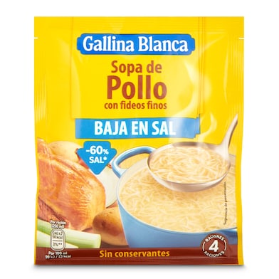 Sopa de pollo con fideos finos bajo en sal Gallina Blanca sobre 68 g-0