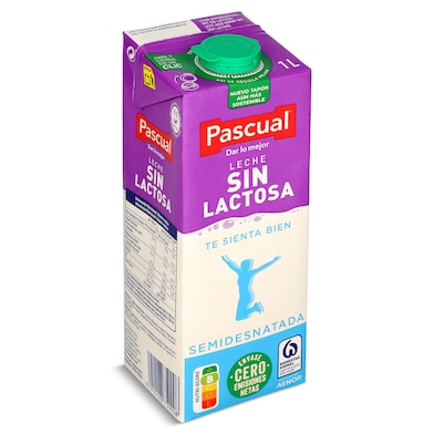 Leche semidesnatada sin lactosa Pascual brik 1 l-0