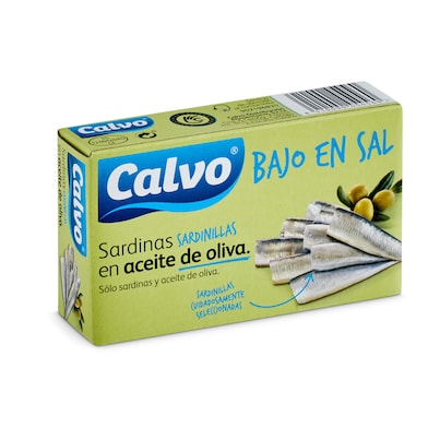 Sardinillas en aceite de oliva bajo en sal Calvo lata 60 g-0
