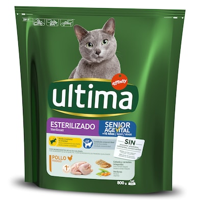 Alimento para gatos senior esterilizados Ultima bolsa 800 g-0