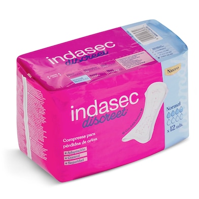Compresas de incontinencia normal Indasec bolsa 12 unidades-0