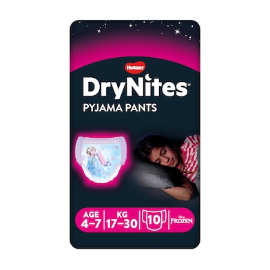 Braguitas absorbentes para niñas de 4 a 7 años Huggies DryNites bolsa 10 unidades-0