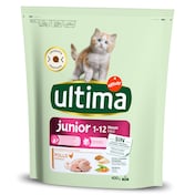 Alimento para gatos junior rico en pollo y arroz Ultima bolsa 400 g
