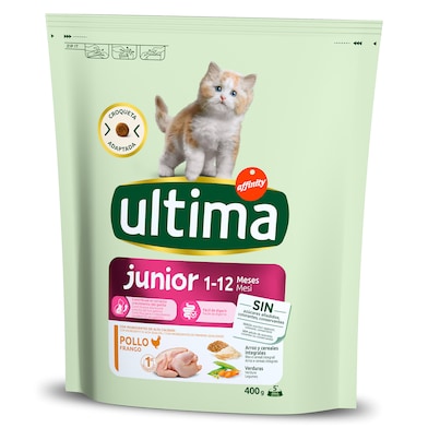 Alimento para gatos junior rico en pollo y arroz Ultima bolsa 400 g-0