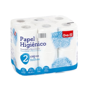 Papel higiénico blanco 2 capas Dia bolsa 12 unidades-0