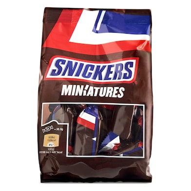 Mini barritas de chocolate con caramelo y cacahuetes Snickers bolsa 144 g-0