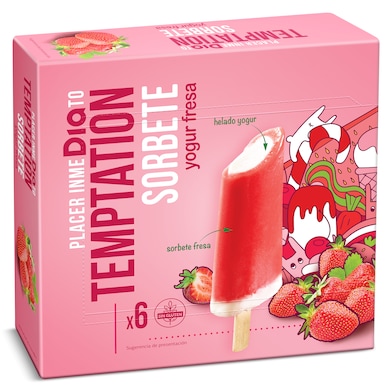 Helado de yogur sabor fresa y frambuesa 6 unidades Temptation de Dia caja 258 g-0