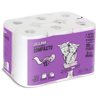 Papel higiénico compacto doble rollo La Llama Dia bolsa 12 unidades-0