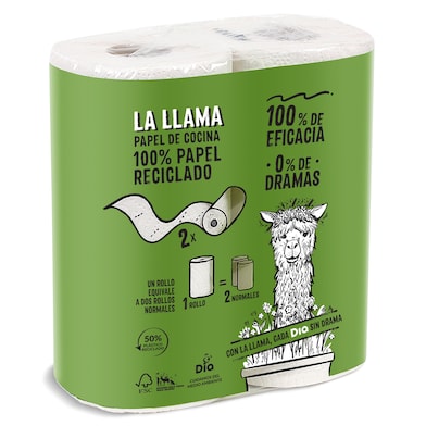 Papel de cocina compacto reciclado doble rollo La Llama Dia bolsa 2 unidades-0