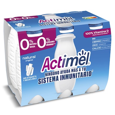 Yogur desnatado líquido natural Actimel pack 6 x 100 g-0