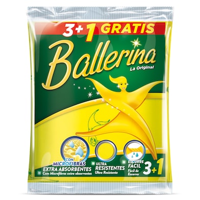 Bayeta amarilla super absorbente y extra suave Ballerina bolsa 4 unidades-0