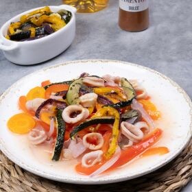 receta calamares en escabeche con verduras asadas