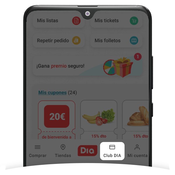 Encuentra 'La Cuarta Ruleta de Dia en mayo' en la sección 'Gana premios con Dia' en tu APP