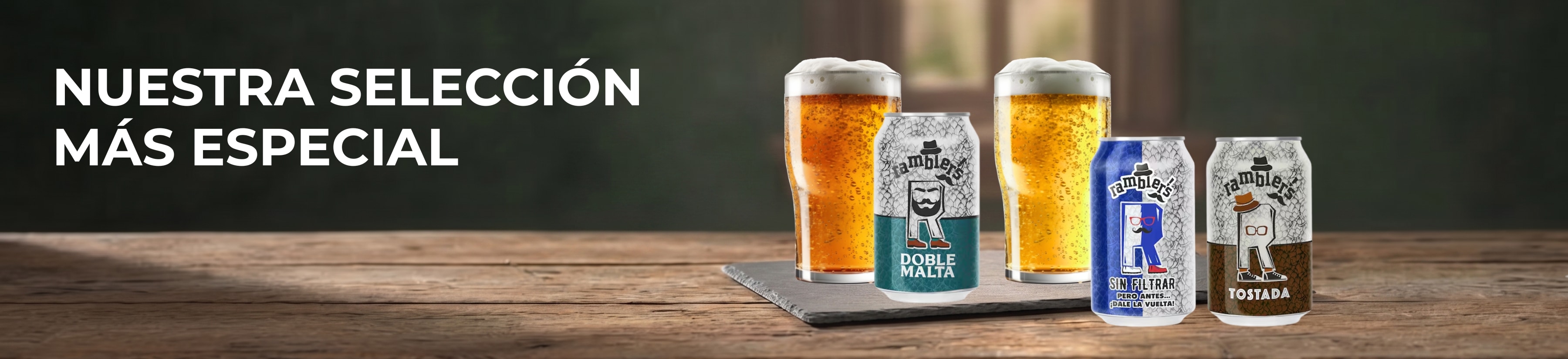 Nuestra mejor selección de cervezas, pensada para ti. Disfruta del carácter rústico de nuestra variedad sin filtrar —con el cuerpo de una buena cerveza artesana— o del toque refrescante de la cerveza con limón. Abre una Ramblers bien fría y comparte el sabor auténtico de una cerveza con amigos.