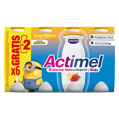 Yogur líquido de fresa y plátano ACTIMEL 6 unidades PACK 600 GR-1 Yogur líquido de fresa y plátano ACTIMEL 6 unidades PACK 600 GR-1