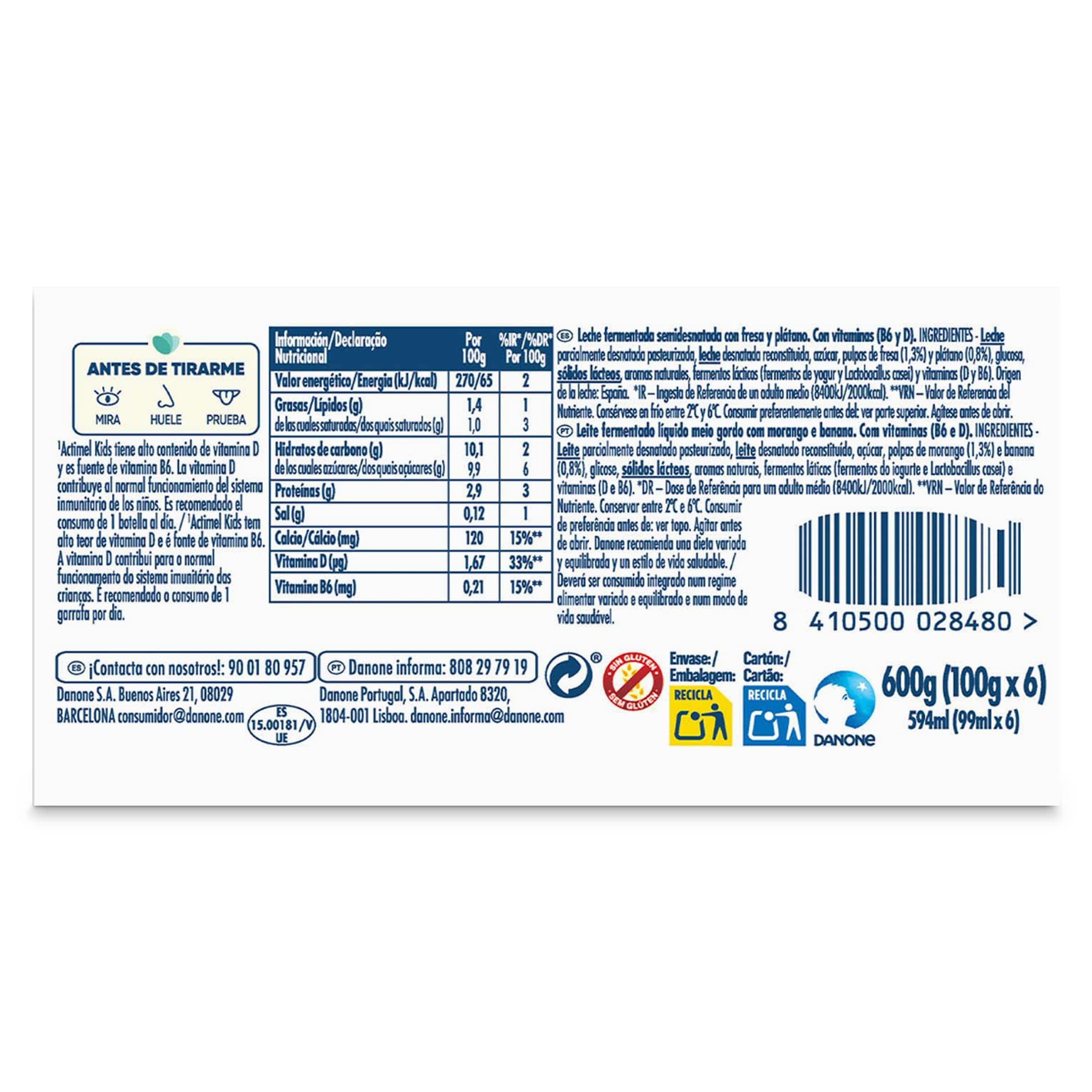 Actimel fresa y plátano 6 x 100 g