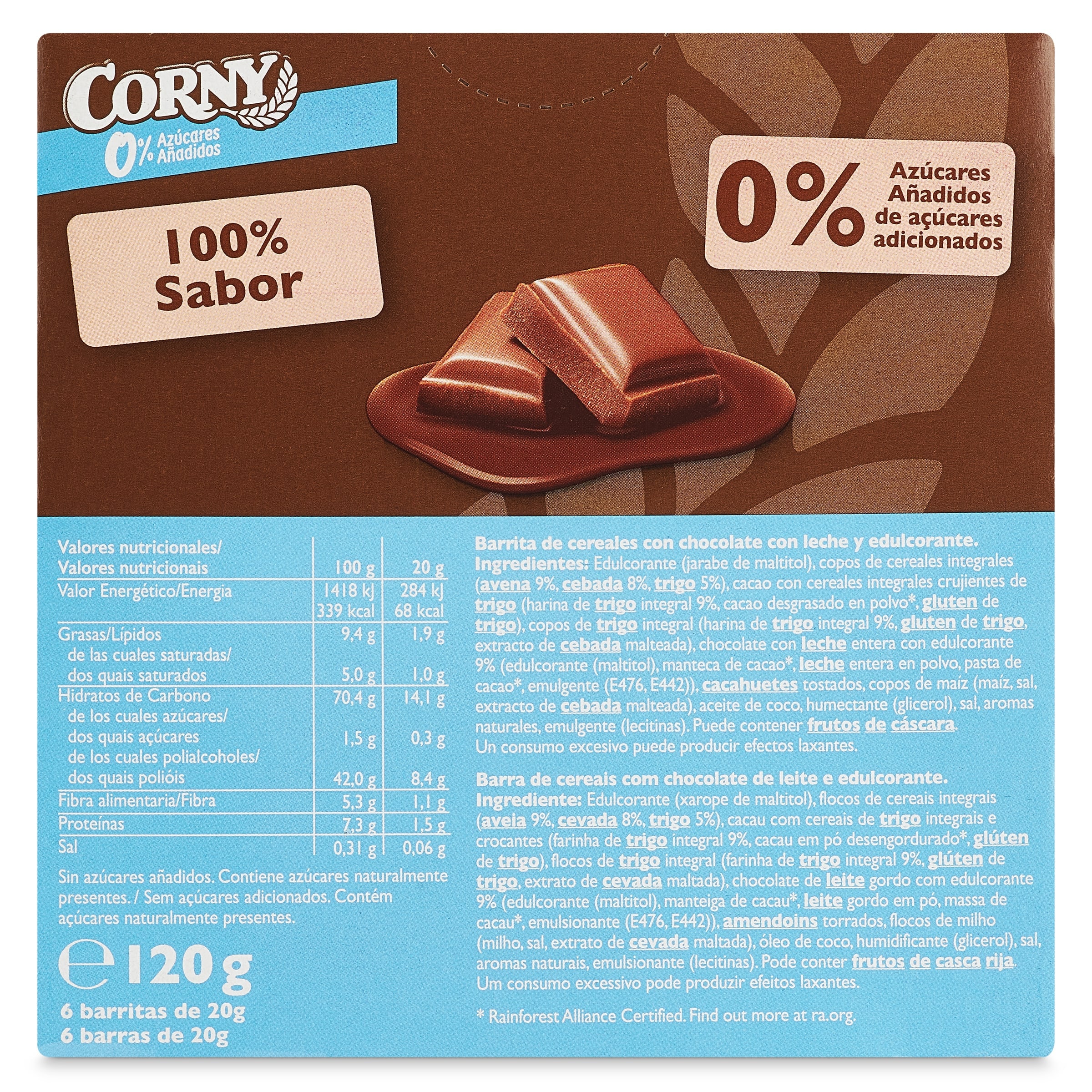 Barritas de cereales con chocolate con leche Corny 120 g
