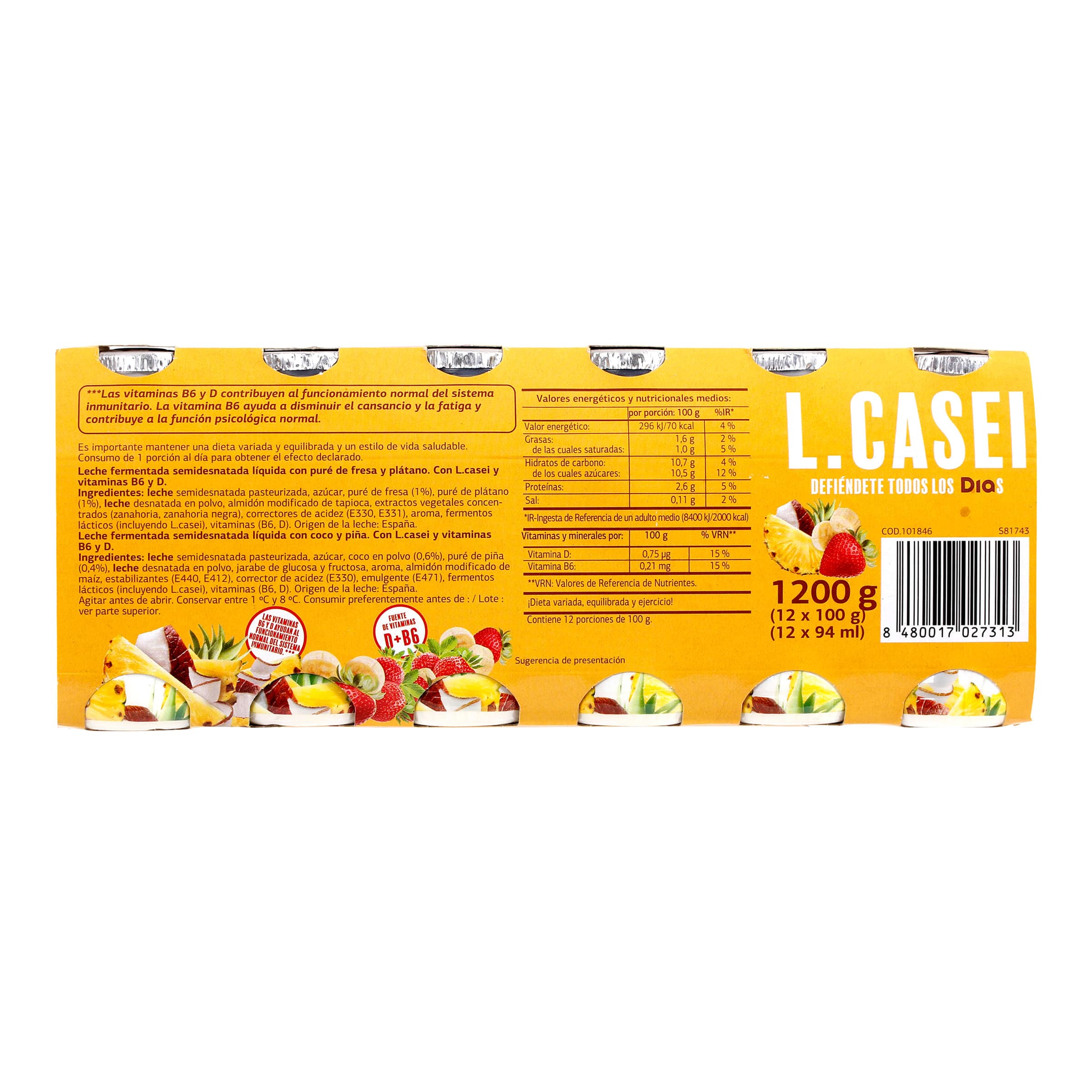 L-Casei fresa-plátano y coco-piña Dia 12 x 100 g