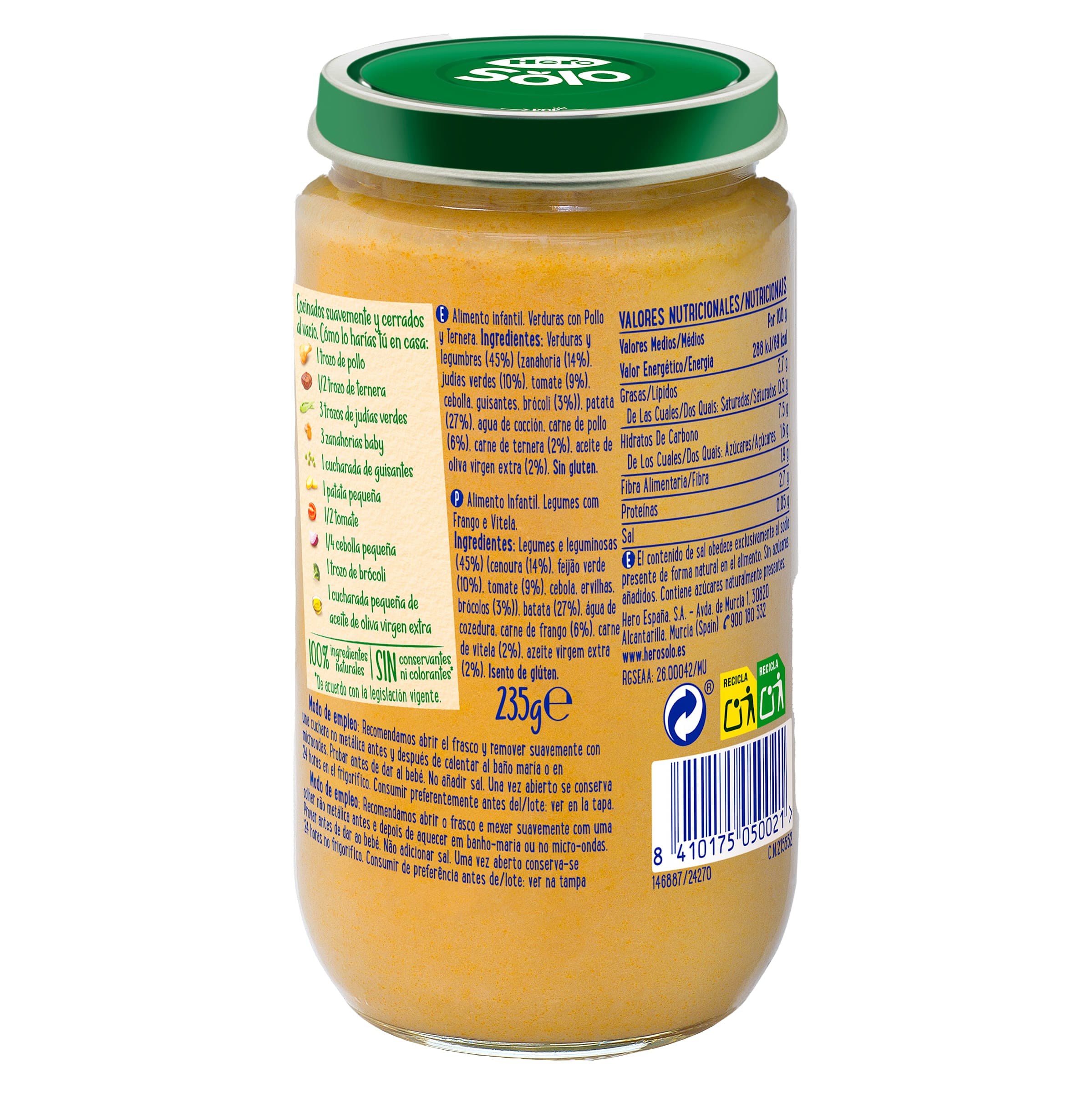 Puré de verduritas con pollo y ternera Hero 235 g