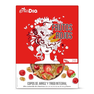 Cereales copos de arroz y trigo integral con frutos rojos GRAN DIA  CAJA 300 GR-1