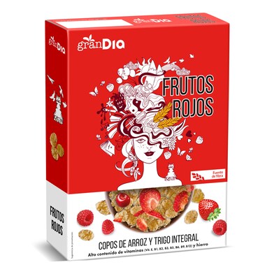 Cereales copos de arroz y trigo integral con frutos rojos Gran Dia caja 300 g-0