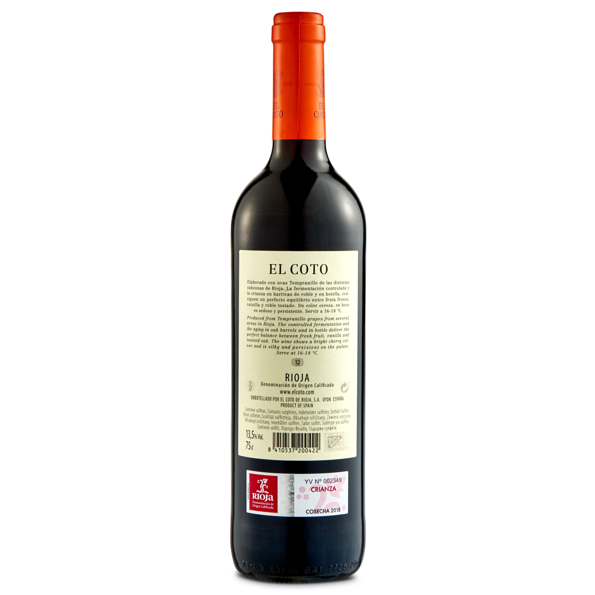 Vino tinto crianza D.O. Rioja El coto 75 cl