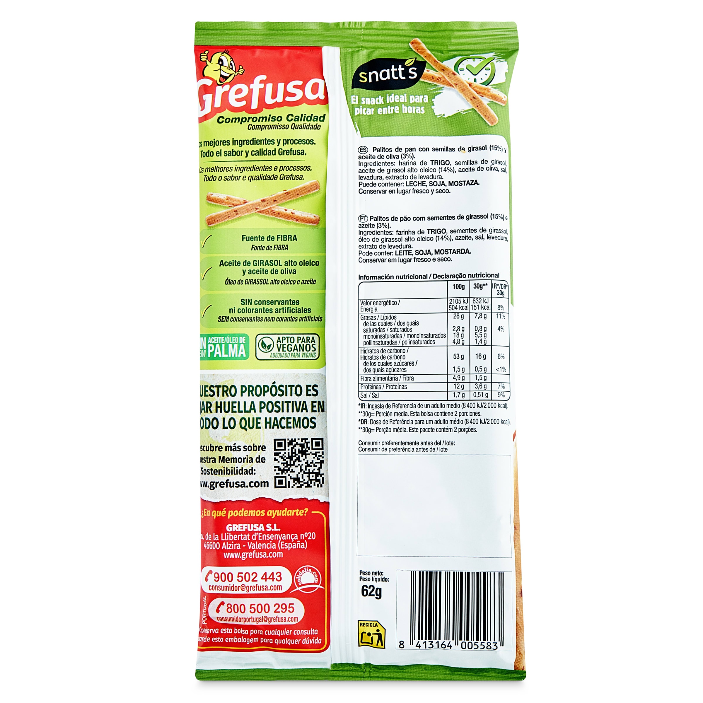 Palitos de pan con pipas Snatt's 62 g