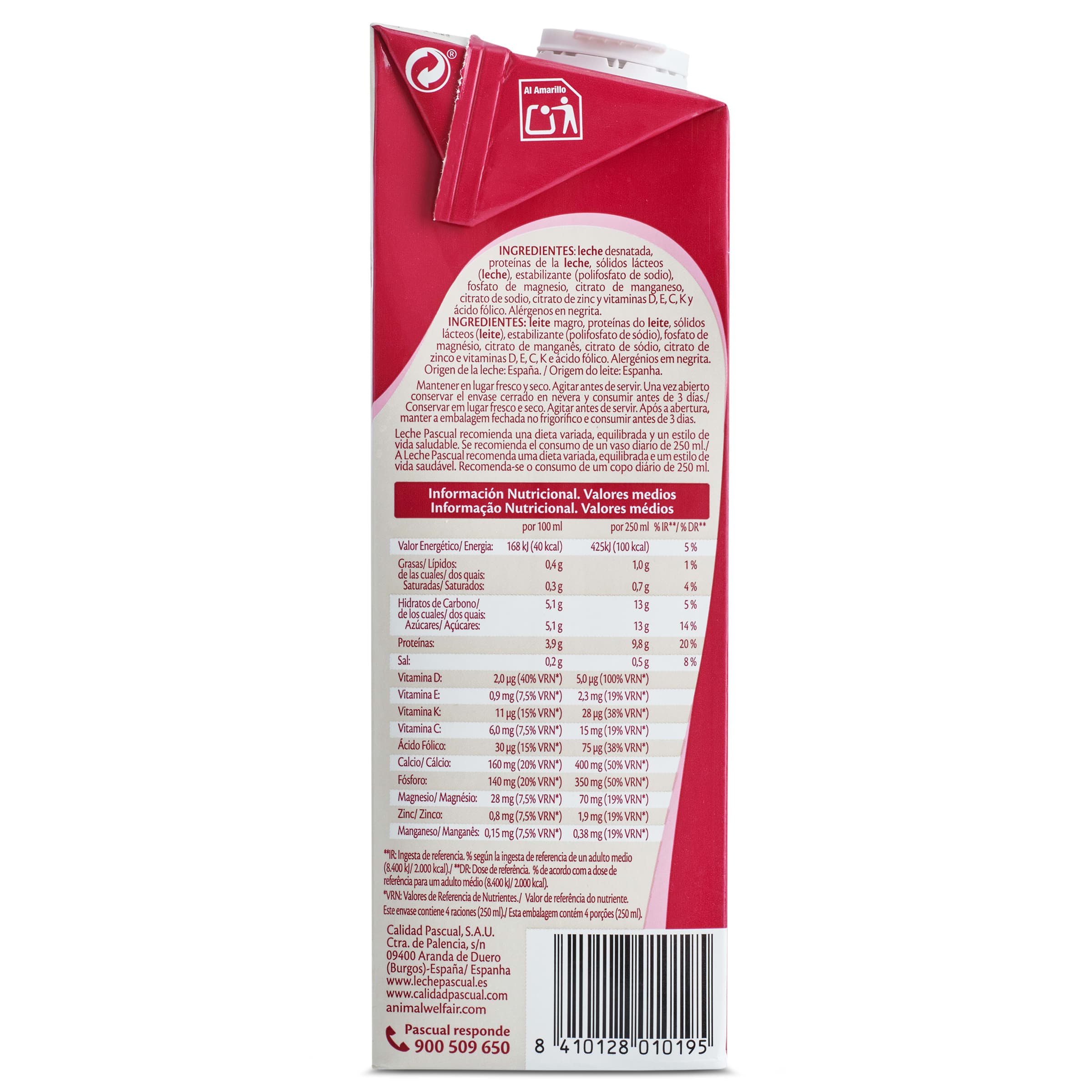 Leche desnatada calcio Pascual Movit 1 L