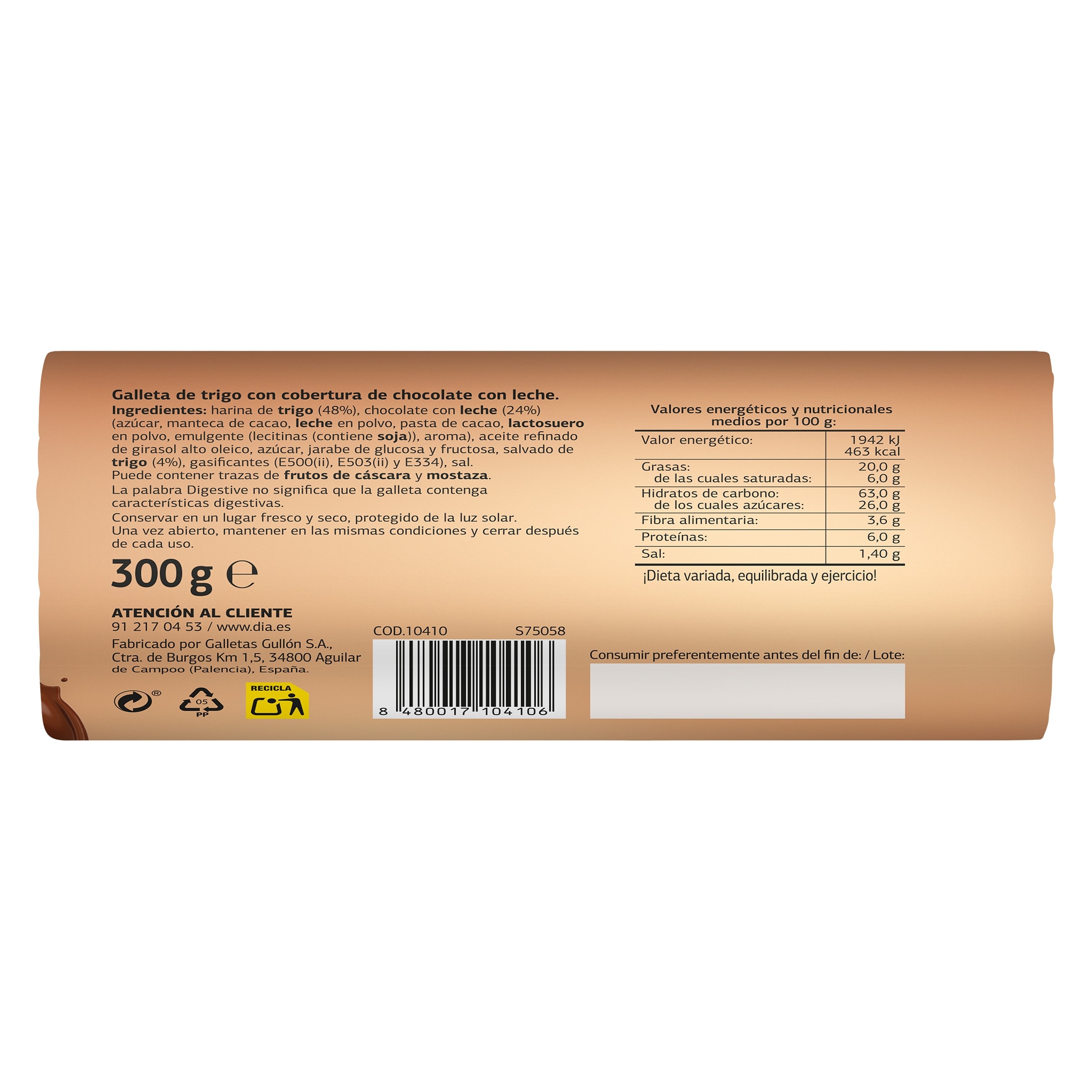 Galletas digestive con chocolate Galleteca de Dia 300 g