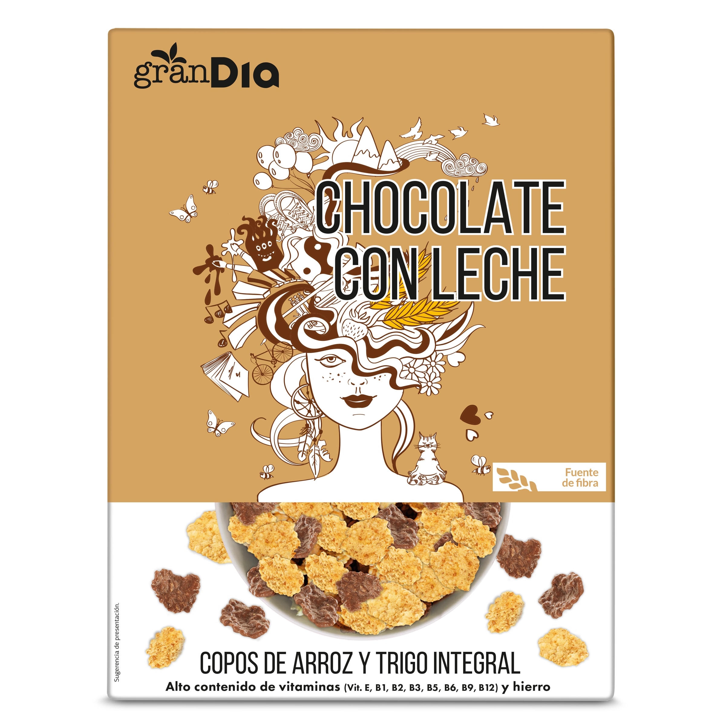 Cereales copos de arroz y trigo integral con chocolate Gran Dia 300 g