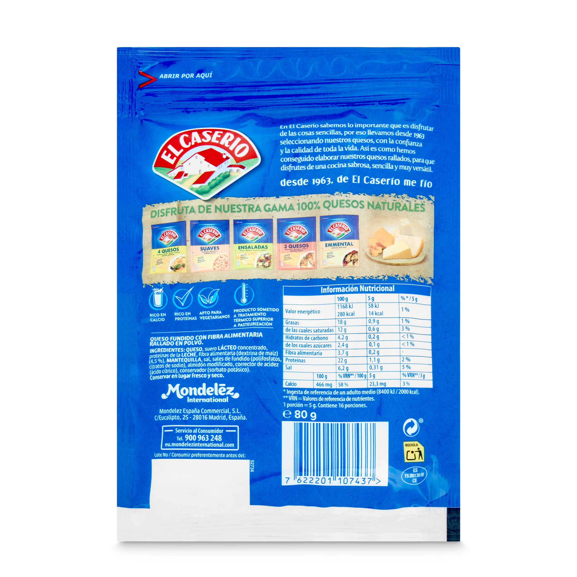Queso rallado en polvo El Caserío 80 g
