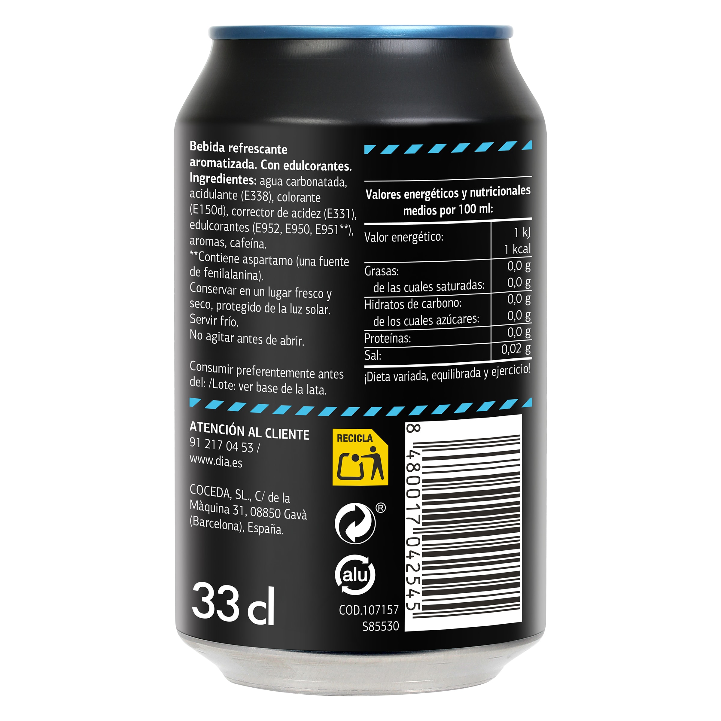 Refresco de cola zero Dia Hola Cola 330 ml