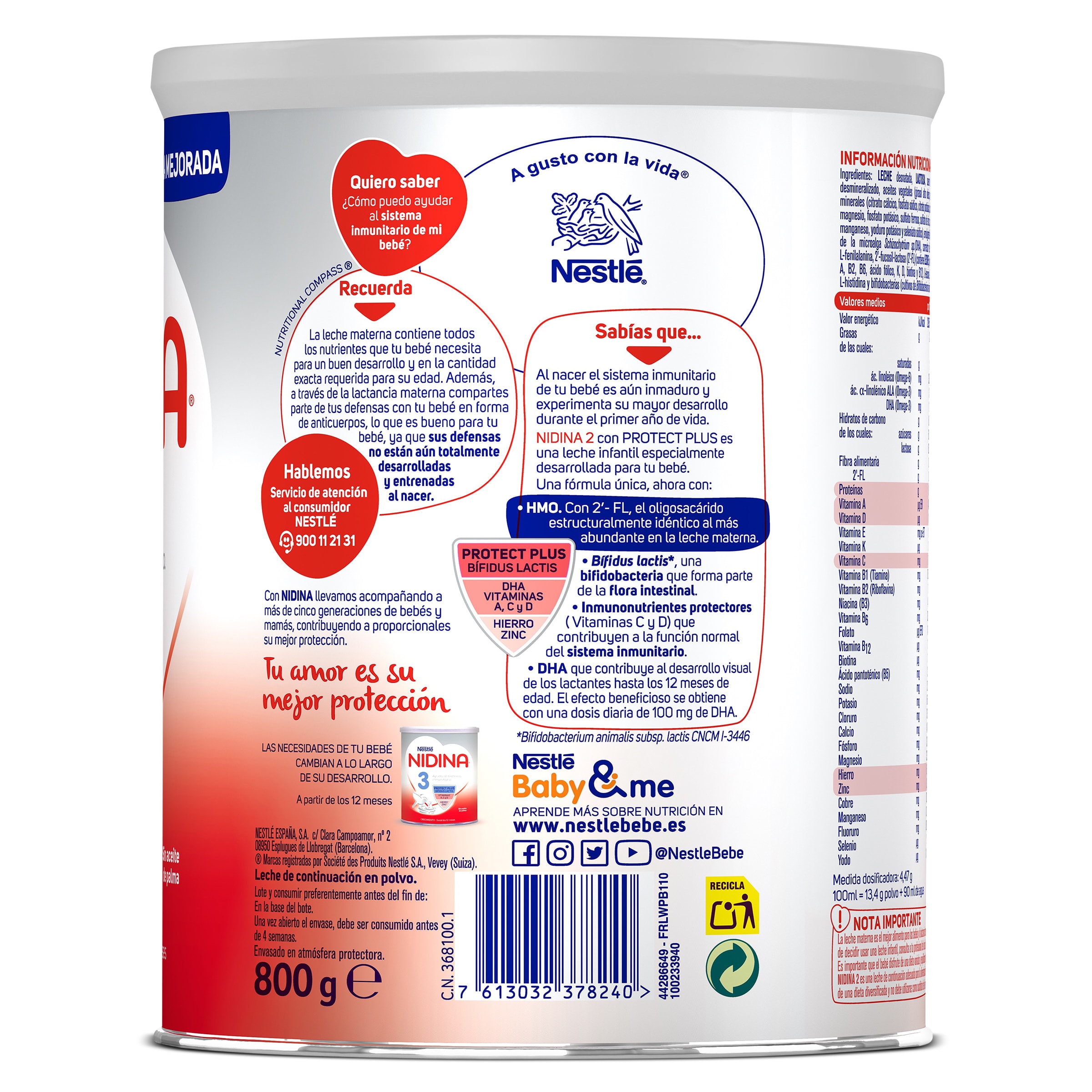 Leche infantil polvo de continuacion +6 meses Nidina 800 g
