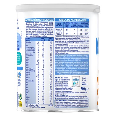 Leche infantil 2 continuación Nativa lata 800 g-1 Leche infantil 2 continuación Nativa lata 800 g-1