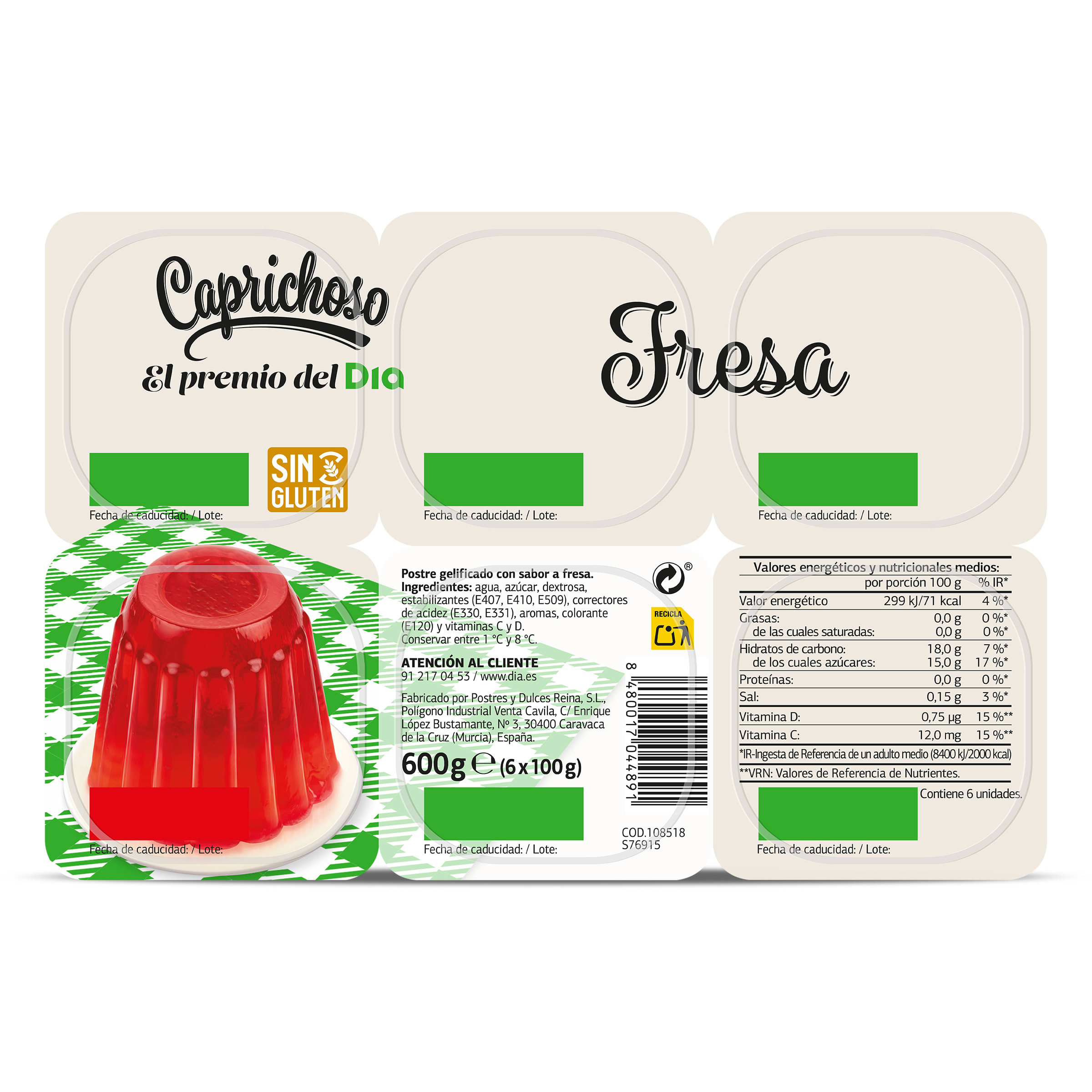 Postre gelificado de fresa Dia Caprichoso 6 x 100 g