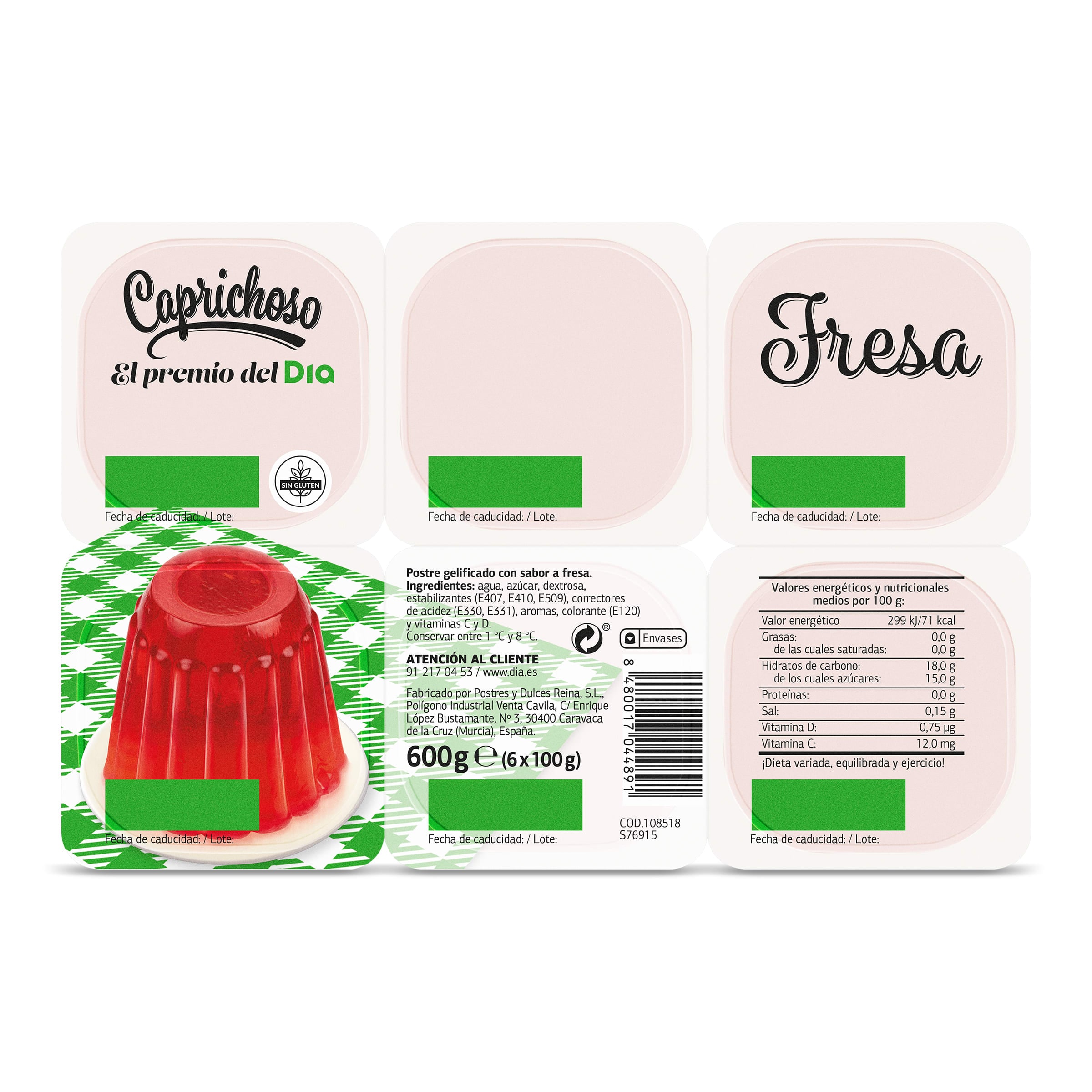 Postre gelificado de fresa Dia Caprichoso 6 x 100 g