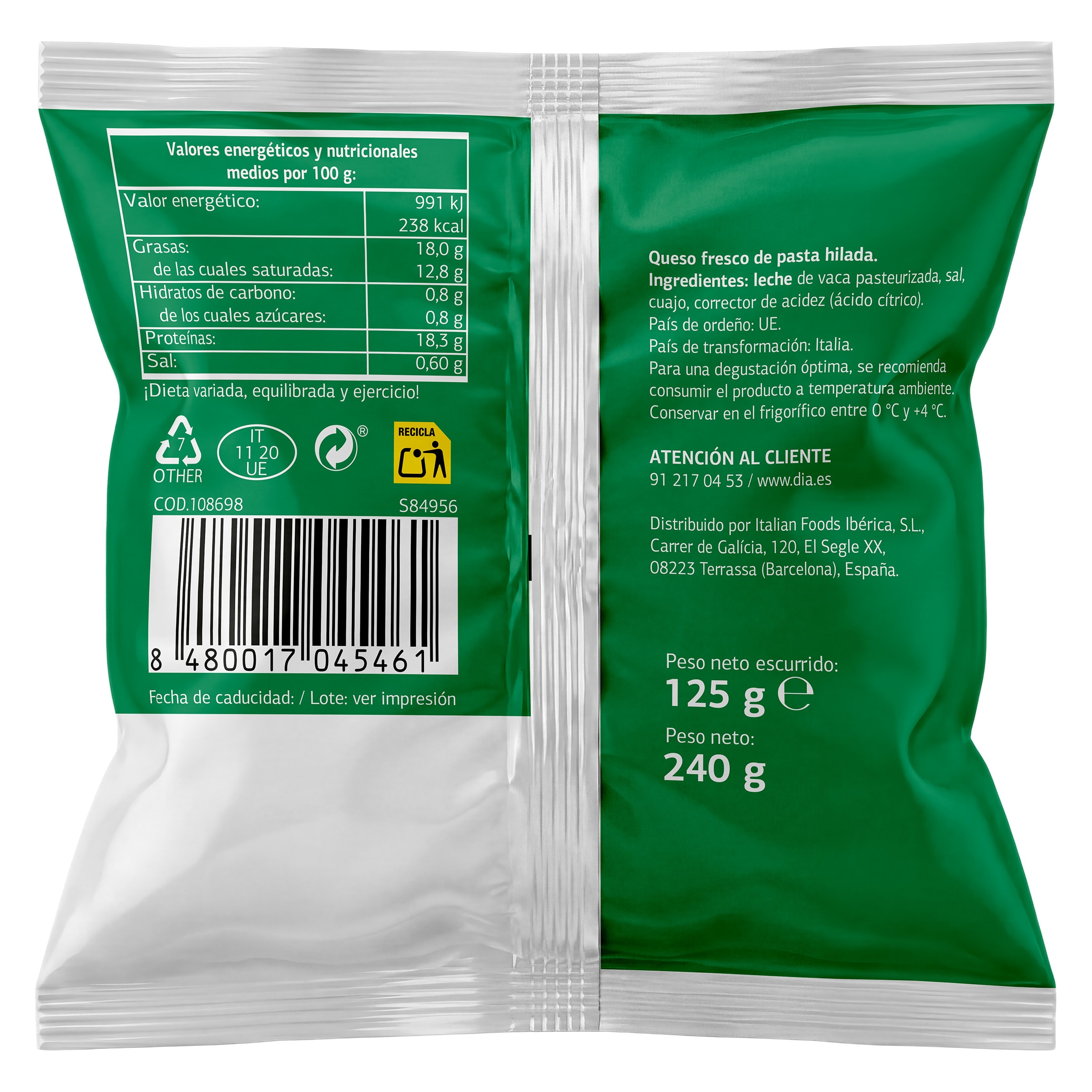 Mozzarella fior di latte Dia Selección Mundial 125 g
