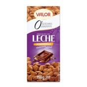 Chocolate con leche y almendras enteras 0% azúcares Valor 150 g