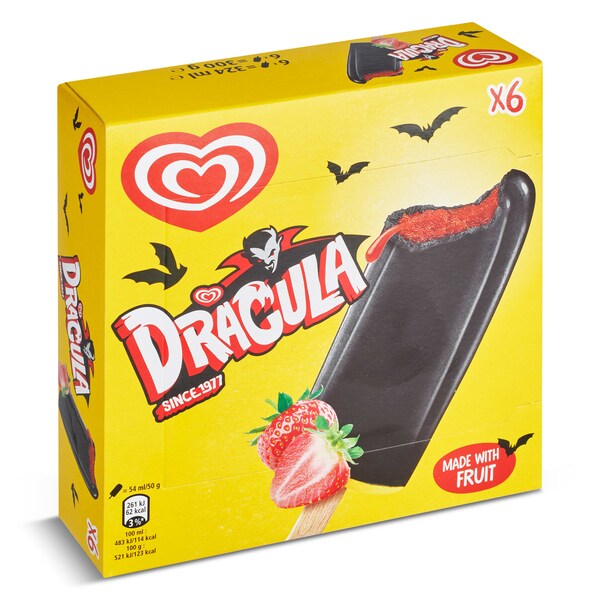 Helado Drácula De Vainilla Y Sorbete De Fresa Cubierto De Cola 6 Uds. Frigo Caja 264 Gr.