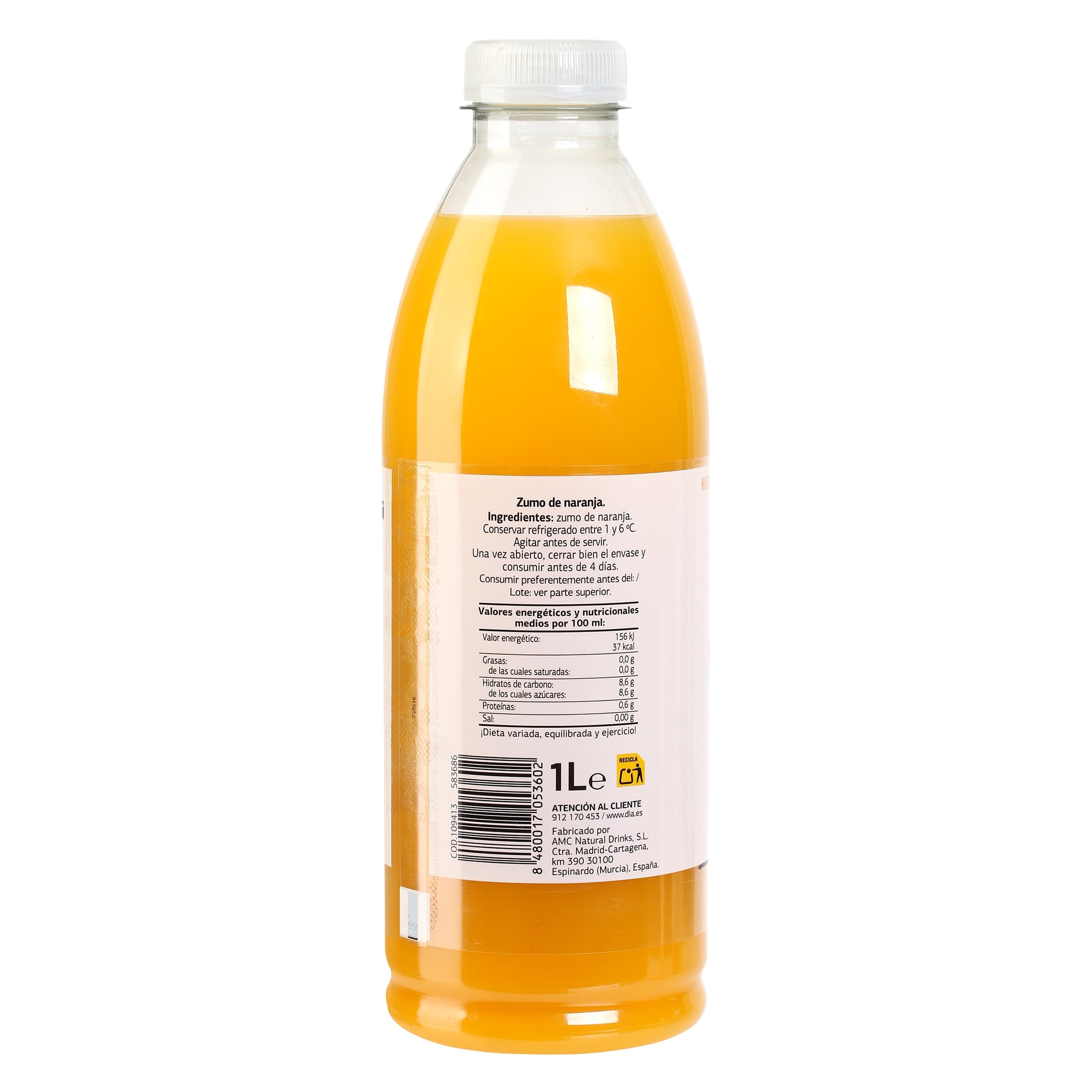 Zumo de naranja 100% exprimido sin pulpa Dia Saborfera 1 L