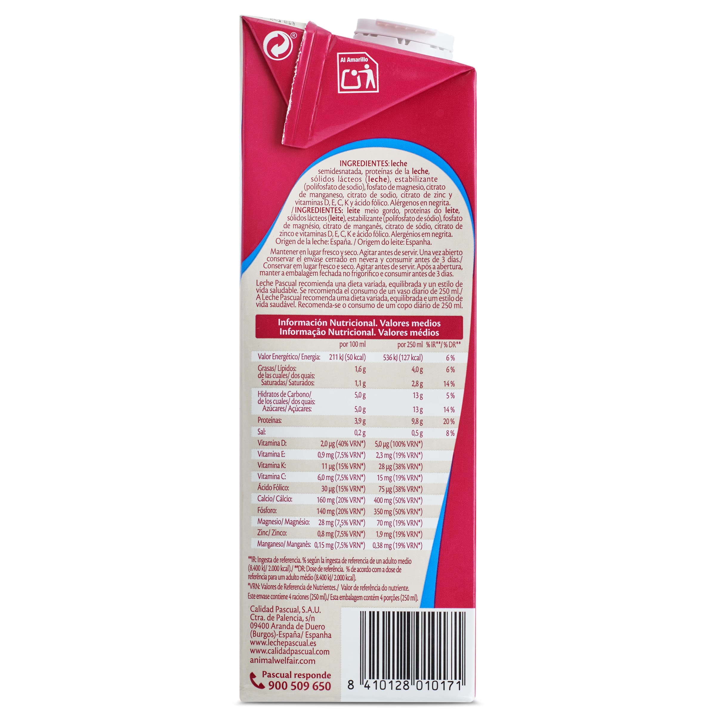 Leche semidesnatada calcio Pascual Movit 1 L