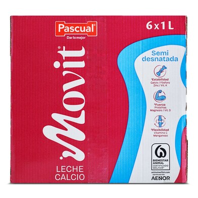 Leche semidesnatada calcio Pascual Movit brik 6 x 1 l-1
