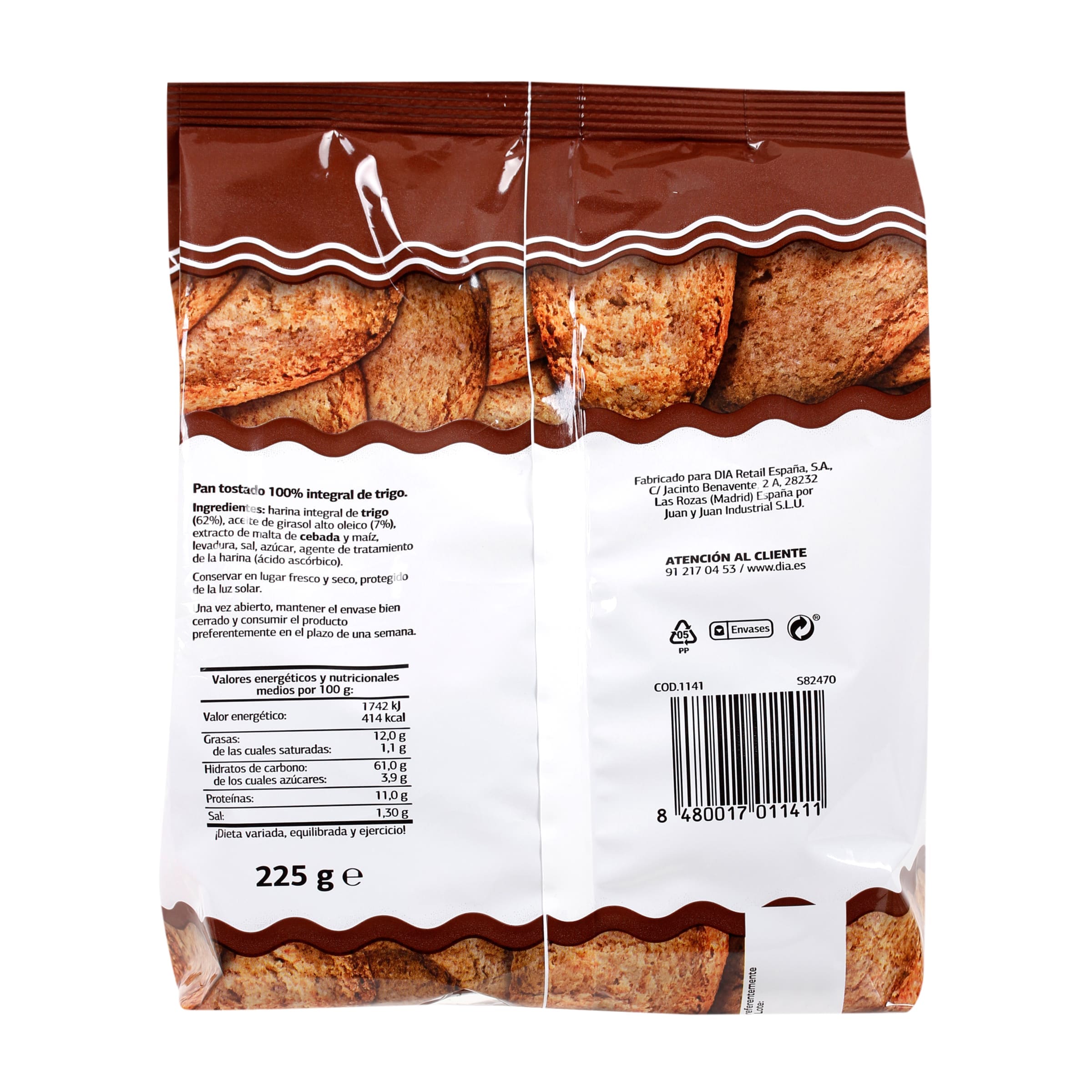 Panecillos tostados integral El Molino de Dia 225 g