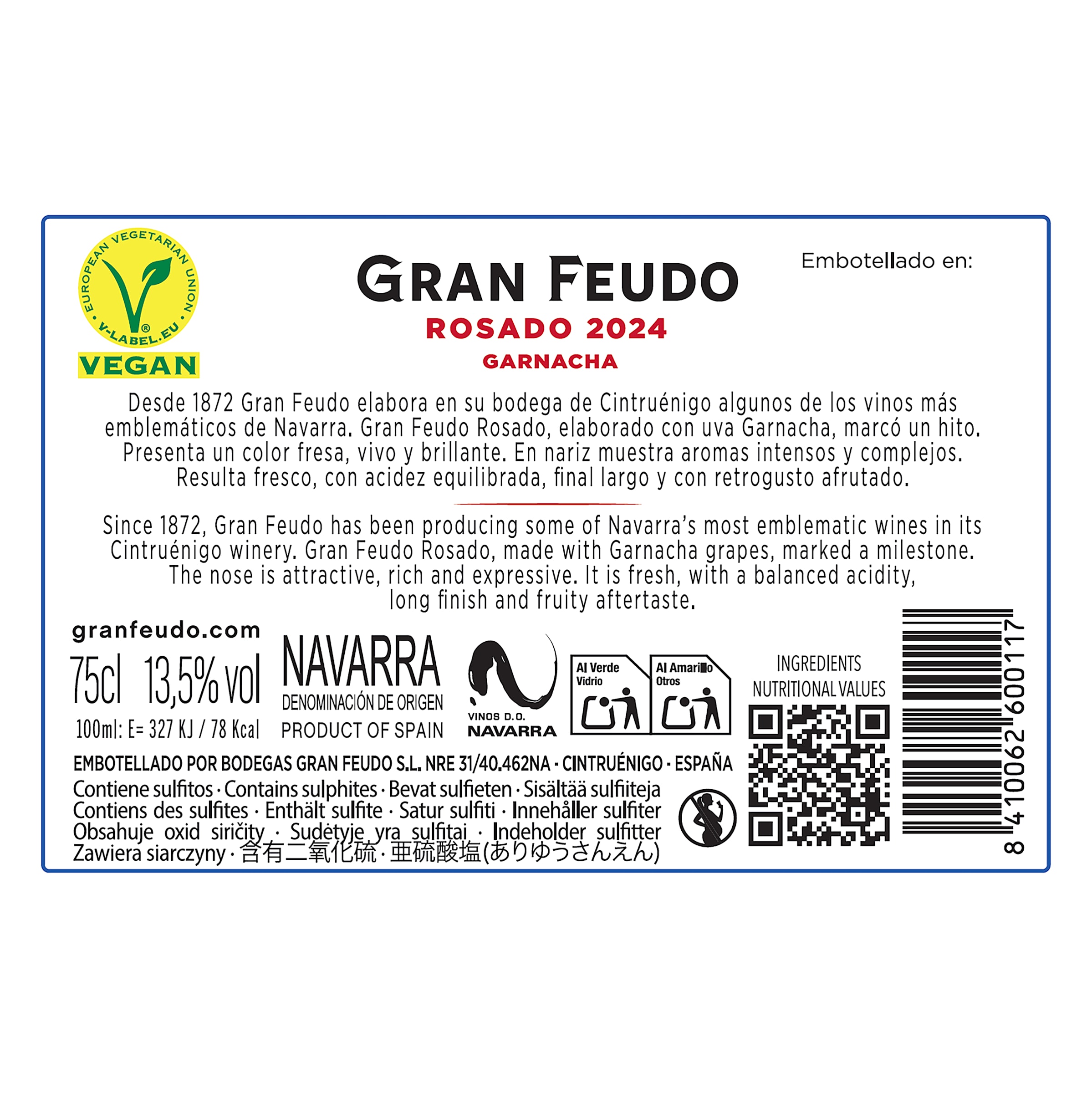 Vino rosado D.O. Navarra Gran feudo 75 cl