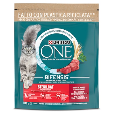 Alimento para gatos esterilizados rico en buey Purina one bolsa 800 g-0