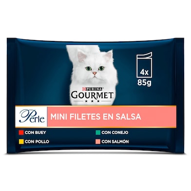 Finas láminas surtidas en salsa para gatos Gourmet bolsa 4 x 85 g-0