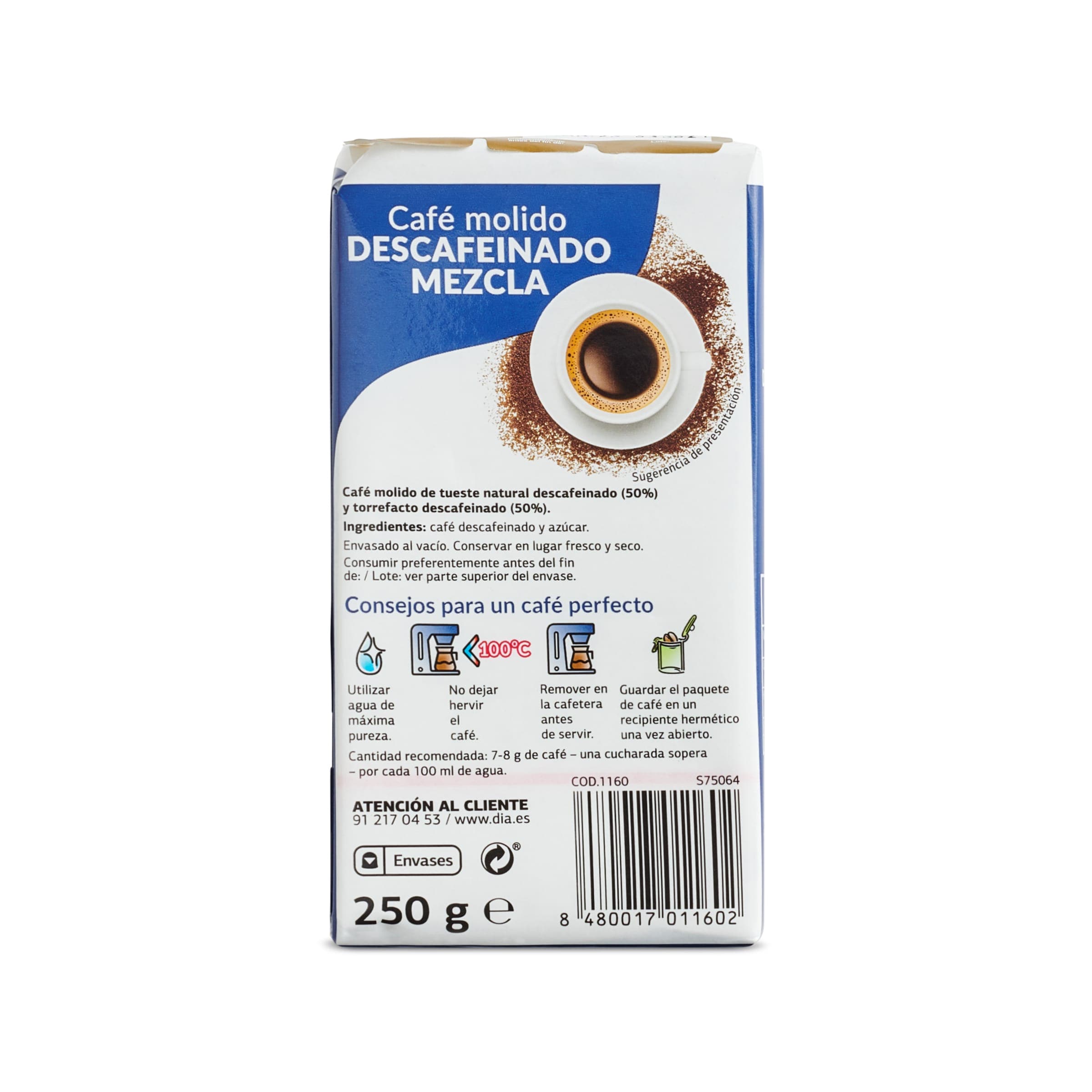 Café molido mezcla descafeinado Dia Cafetería 250 g