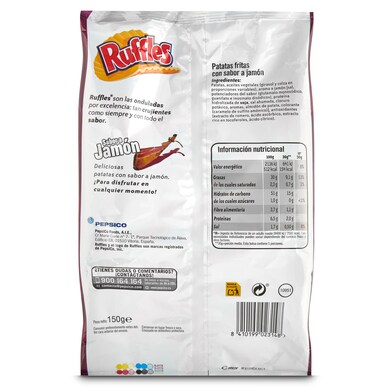 Patatas fritas onduladas sabor a jamón Ruffles bolsa 150 g-1 Patatas fritas onduladas sabor a jamón Ruffles bolsa 150 g-1