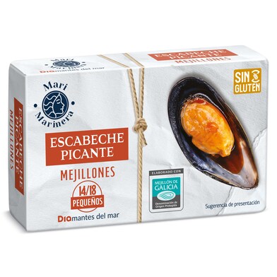 Mejillones en escabeche picantes 14/18 piezas Mari Marinera de Dia lata 69 g-0