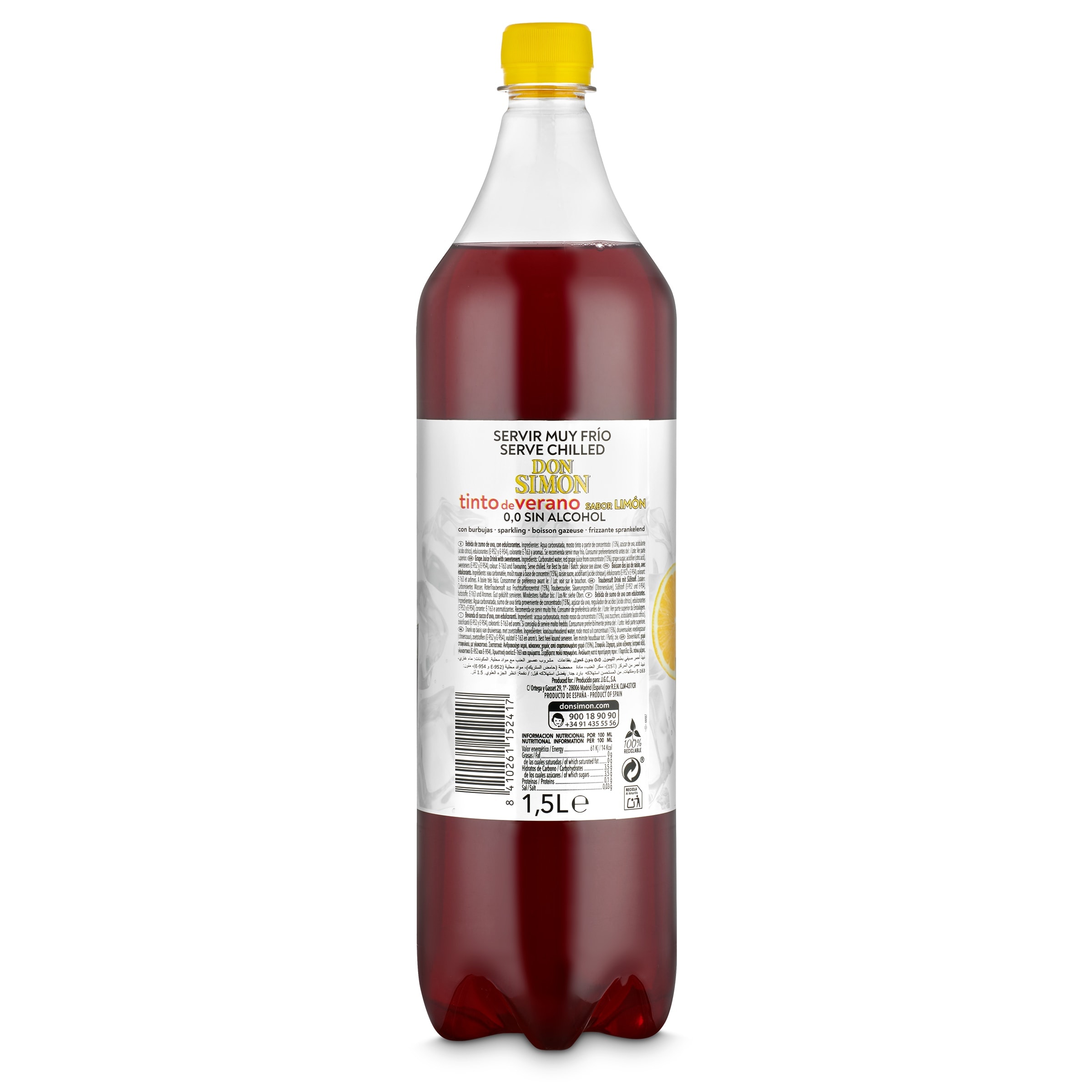 Tinto de verano sin alcohol con limón Don Simón 1.5 L